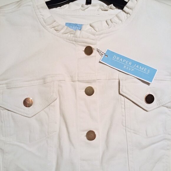 DRAPER JAMES RSVP™ White Denim Jacket with Ruffle Trim and Gold Buttons Size 2X - Picture 5 of 6